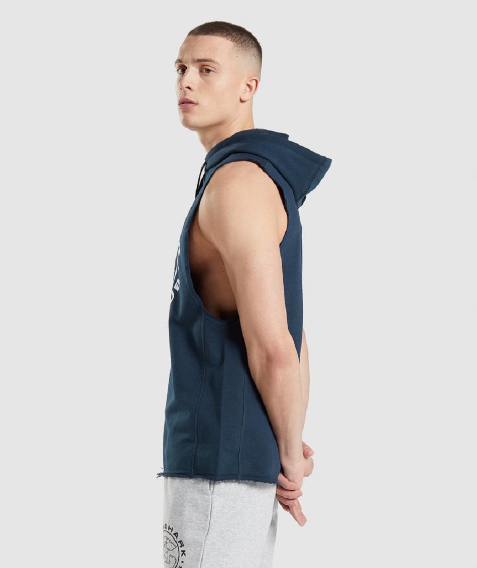 Sudadera Con Capucha Gymshark Legacy Drop Arm Hombre Azul Marino | CO 3638SGL